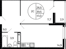Продается 2-комнатная квартира ЖК Флора, литера 1.1, 40.45 м², 5743900 рублей