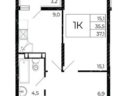 Продается 1-комнатная квартира ЖК Флора, литера 2.1, 37.1 м², 5861800 рублей