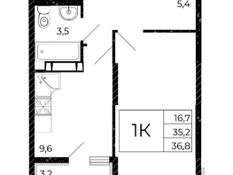Продается 1-комнатная квартира ЖК Флора, литера 2.1, 36.8 м², 5486880 рублей