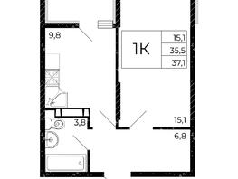 Продается 1-комнатная квартира ЖК Флора, литера 2.1, 37.1 м², 6158600 рублей