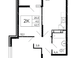 Продается 2-комнатная квартира ЖК Флора, литера 3.1, 42.7 м², 7643300 рублей