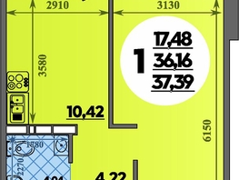 Продается 1-комнатная квартира ЖК Суворовский, литера 23, 37.39 м², 4480201 рублей