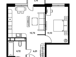 Продается 2-комнатная квартира ЖК Гринсайд, 5.1-5.5, 38.91 м², 6390000 рублей