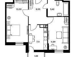 Продается 1-комнатная квартира ЖК Гринсайд, 5.1-5.5, 47.44 м², 6380000 рублей