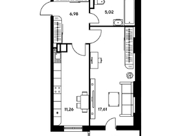 Продается 1-комнатная квартира ЖК Гринсайд, 5.1-5.5, 44.99 м², 5960000 рублей