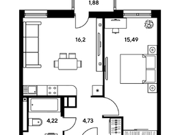 Продается 2-комнатная квартира ЖК Гринсайд, 5.1-5.5, 52.92 м², 6720000 рублей