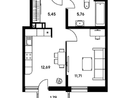 Продается 2-комнатная квартира ЖК Гринсайд, 5.1-5.5, 43.96 м², 5620000 рублей