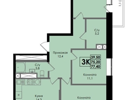Продается 3-комнатная квартира ЖК Botanika (Ботаника), дом 1, 77.4 м², 9829800 рублей