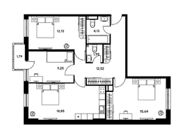 Продается 3-комнатная квартира ЖК Гринсайд, 4.1-4.3, 45.1 м², 11790000 рублей