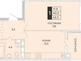 Продается 1-комнатная квартира Берберовская ул, 42.3  м², 4600000 рублей