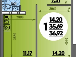 Продается 1-комнатная квартира ЖК Суворовский, литера 23, 36.92 м², 4420271 рублей