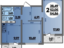 Продается 2-комнатная квартира ЖК Суворовский, литера 6, 54.86  м², 6769724 рублей