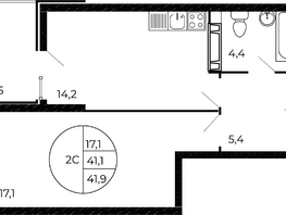 Продается 1-комнатная квартира ЖК Флора, литера 1.2, 41.22 м², 6265440 рублей