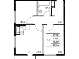 Продается 2-комнатная квартира ЖК Звезда Столицы 2, 48.04 м², 8503080 рублей