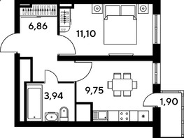 Продается 1-комнатная квартира ЖК Малина Парк, дом 4, 32.62 м², 5140000 рублей
