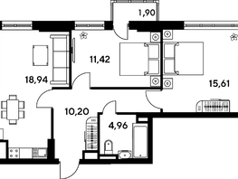 Продается 3-комнатная квартира ЖК Малина Парк, дом 4, 64.46  м², 7330000 рублей