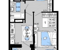 Продается 1-комнатная квартира ЖК Октябрь Парк, 1.1, 34.87 м², 4707450 рублей