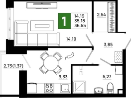 Продается 1-комнатная квартира ЖК Октябрь Парк, 4.1, 36.55  м², 4970800 рублей