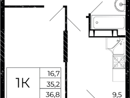 Продается 1-комнатная квартира ЖК Флора, литера 2.2, 36.8  м², 4563200 рублей