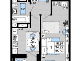 Продается 1-комнатная квартира ЖК Октябрь Парк, 2.2, 35.59 м², 4804650 рублей