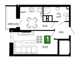 Продается 1-комнатная квартира ЖК Октябрь Парк, 5.2, 33.83 м², 4600880 рублей