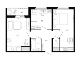 Продается 2-комнатная квартира ЖК Левенцовка Парк, лит 8-11 стр.1, сек.1,2,3, 54.9 м², 6533100 рублей