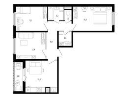 Продается 3-комнатная квартира ЖК Левенцовка Парк, лит 8-11 стр.2, сек.4,5, 74.3 м², 9889330 рублей