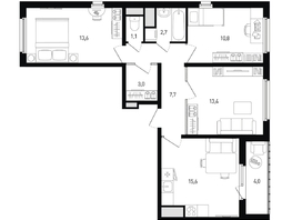 Продается 3-комнатная квартира ЖК 5 элемент Аске, лит 5-12 стр.2, сек.3,4,5,6, 69.9  м², 9995700 рублей