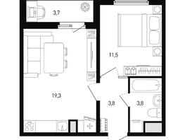 Продается 1-комнатная квартира ЖК 5 элемент Аске, лит 5-12 стр.1, сек.1,2, 40.3 м², 4808556 рублей