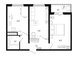 Продается 2-комнатная квартира ЖК 5 элемент Аске, лит 5-12 стр.1, сек.1,2, 55.7 м², 6661720 рублей