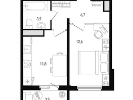 Продается 1-комнатная квартира ЖК 5 элемент Аске, лит 5-12 стр.1, сек.1,2, 36.1 м², 4747150 рублей