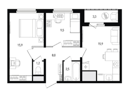 Продается 2-комнатная квартира ЖК 5 элемент Аске, лит 5-11 стр.1, сек.1,2,3,4, 54.7 м², 8090130 рублей