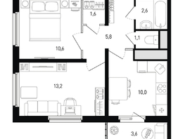 Продается 2-комнатная квартира ЖК 5 элемент Аске, лит 5-11 стр.1, сек.1,2,3,4, 46  м², 6831000 рублей