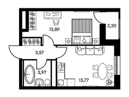 Продается 2-комнатная квартира ЖК Культура, дом 2, 37.42  м², 6620000 рублей