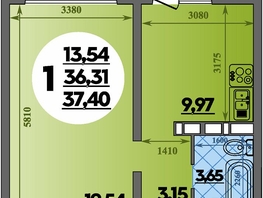 Продается 1-комнатная квартира ЖК Платовский, литер 13, 37.4  м², 4862000 рублей
