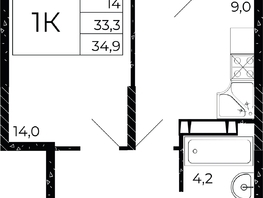 Продается 1-комнатная квартира ЖК Флора, литера 2.2, 34.9  м², 4327600 рублей