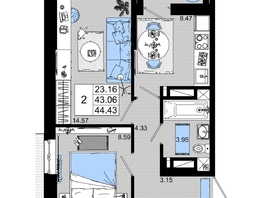Продается 2-комнатная квартира ЖК Октябрь Парк, 2.1, 44.43  м², 5775900 рублей