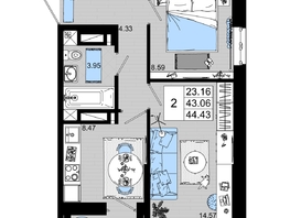 Продается 2-комнатная квартира ЖК Октябрь Парк, 2.2, 44.43  м², 5775900 рублей