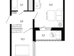 Продается 1-комнатная квартира ЖК 5 элемент Аске, лит 5-11 стр.1, сек.1,2,3,4, 34.6  м², 5536000 рублей