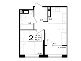 Продается 2-комнатная квартира ЖК Придонье, 35.1  м², 4387500 рублей