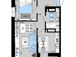 Продается 2-комнатная квартира ЖК Октябрь Парк, 2.2, 44.43  м², 5775900 рублей