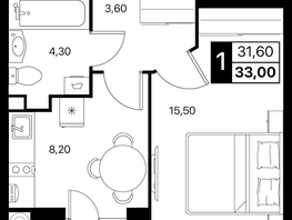 Продается 1-комнатная квартира ЖК Эстет, литер 49.2, 33  м&sup2;, 5291550 рублей