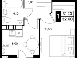 Продается 1-комнатная квартира ЖК Эстет, литер 49.2, 32.6  м&sup2;, 5227410 рублей