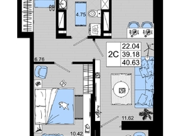 Продается 1-комнатная квартира ЖК Октябрь Парк, 2.1, 40.63  м², 5281900 рублей