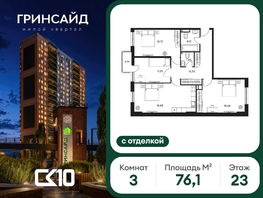 Продается 3-комнатная квартира ЖК Гринсайд, 6.1-6.4, 76.14  м&sup2;, 15900000 рублей