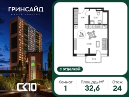Продается Студия ЖК Гринсайд, 6.1-6.4, 32.64  м&sup2;, 5660000 рублей