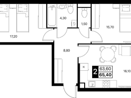 Продается 2-комнатная квартира ЖК Эстет, литер 49.2, 65.4  м&sup2;, 9016044 рублей