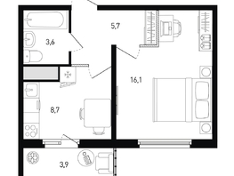 Продается 1-комнатная квартира ЖК 5 элемент Аске, лит 5-12 стр.2, сек.3,4,5,6, 35  м&sup2;, 5887000 рублей