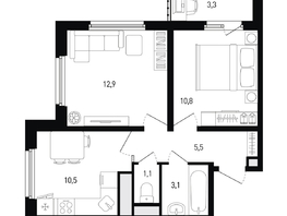 Продается 2-комнатная квартира ЖК 5 элемент Аске, лит 5-12 стр.2, сек.3,4,5,6, 45.8  м&sup2;, 7387540 рублей