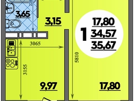 Продается 1-комнатная квартира ЖК Суворовский, литера 6, 35.67  м&sup2;, 4975965 рублей